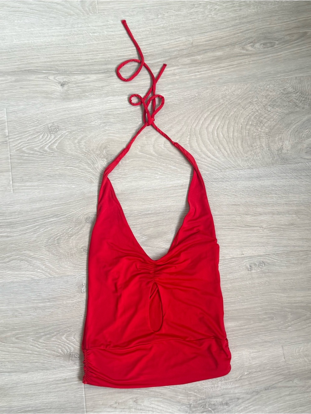 SIEDRÉS x Mango Red Ruched Halter Keyhole Top XS